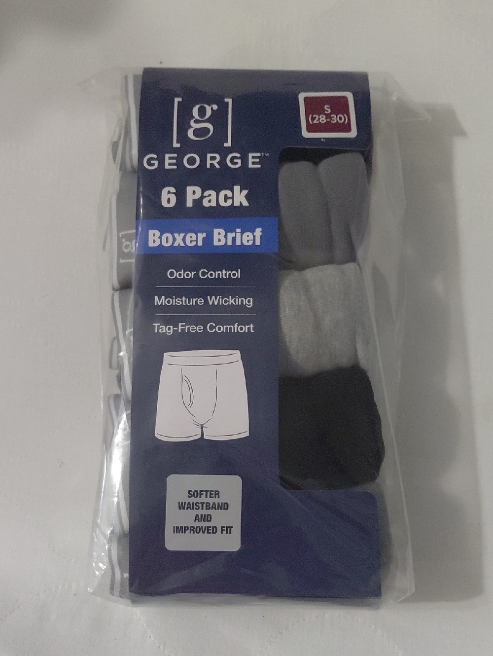 George 6-Pack Boxer Briefs — Dark Gray, Light Gray, Black Sz S 28-30